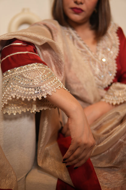 NOOR-E-GUL RUBY RED EMBELLISHED KURTA SET