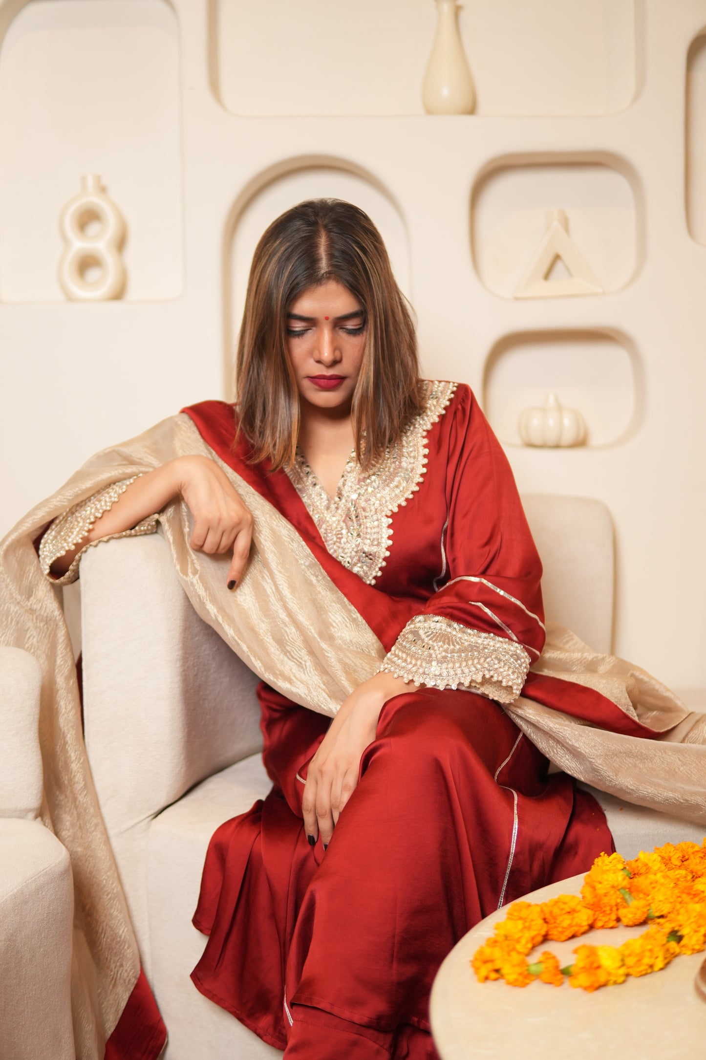 NOOR-E-GUL RUBY RED EMBELLISHED KURTA SET