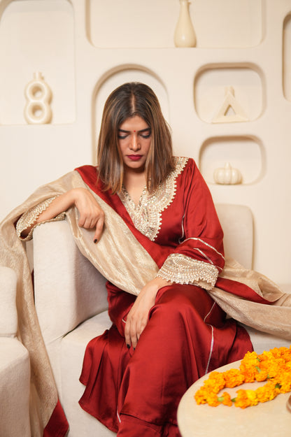 NOOR-E-GUL RUBY RED EMBELLISHED KURTA SET