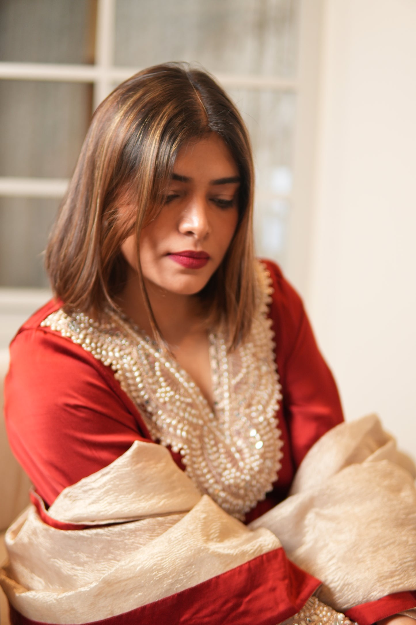NOOR-E-GUL RUBY RED EMBELLISHED KURTA SET