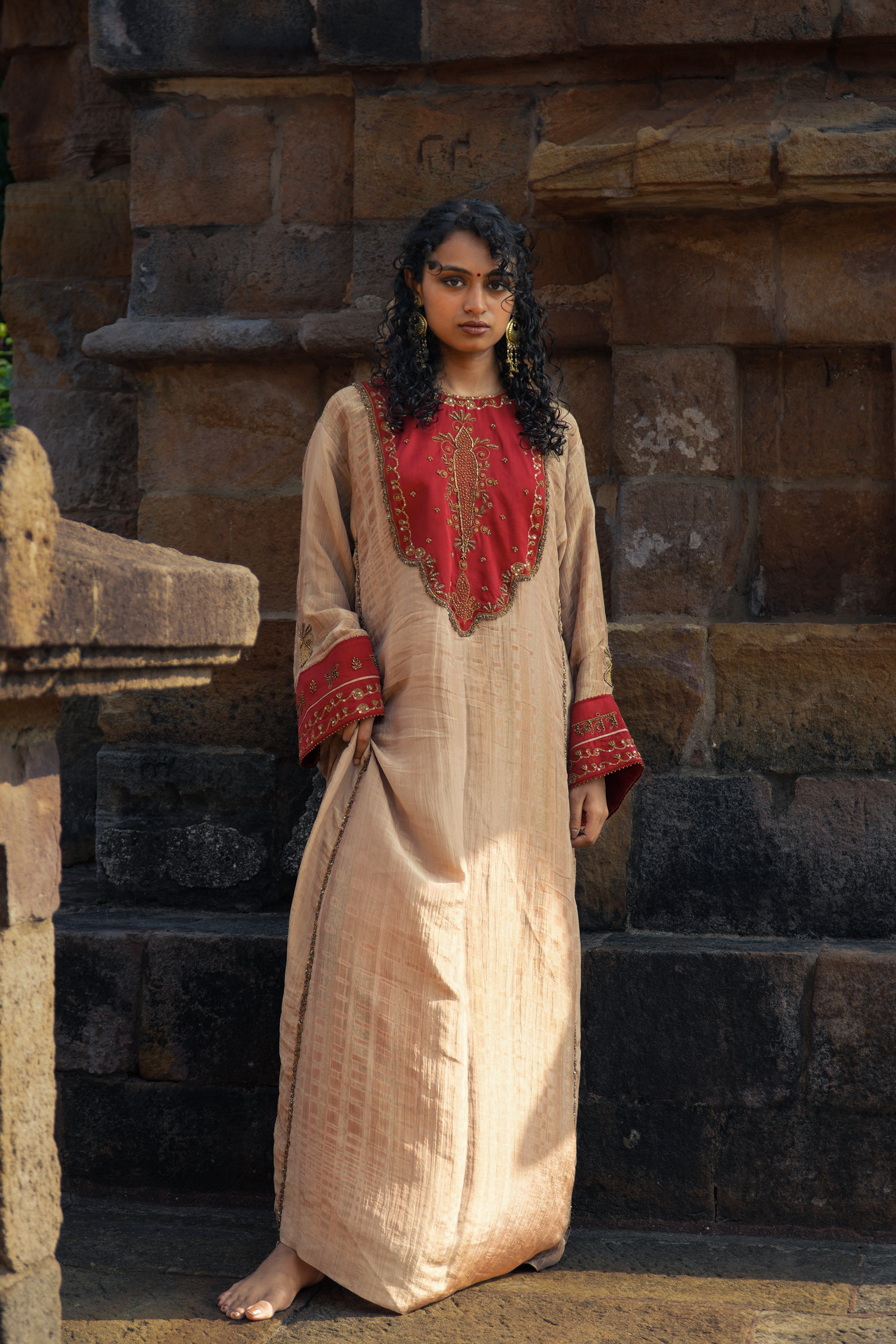 RUHAANI Hand-Embroidered Crushed Chanderi Tissue Kurta Set