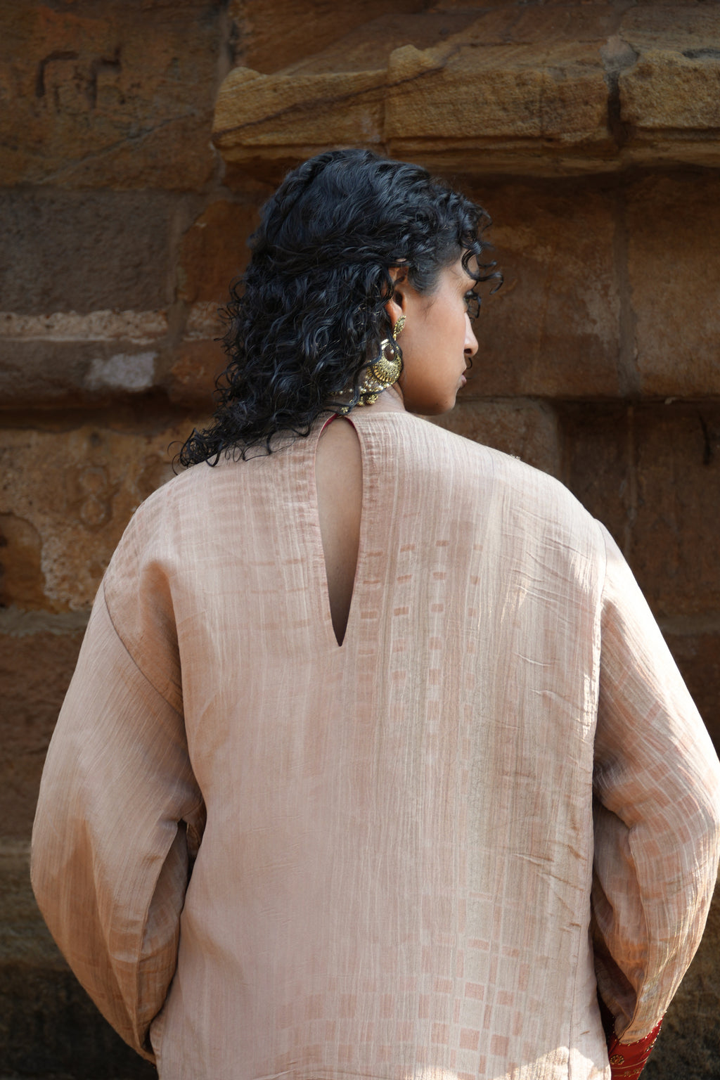 RUHAANI Hand-Embroidered Crushed Chanderi Tissue Kurta Set