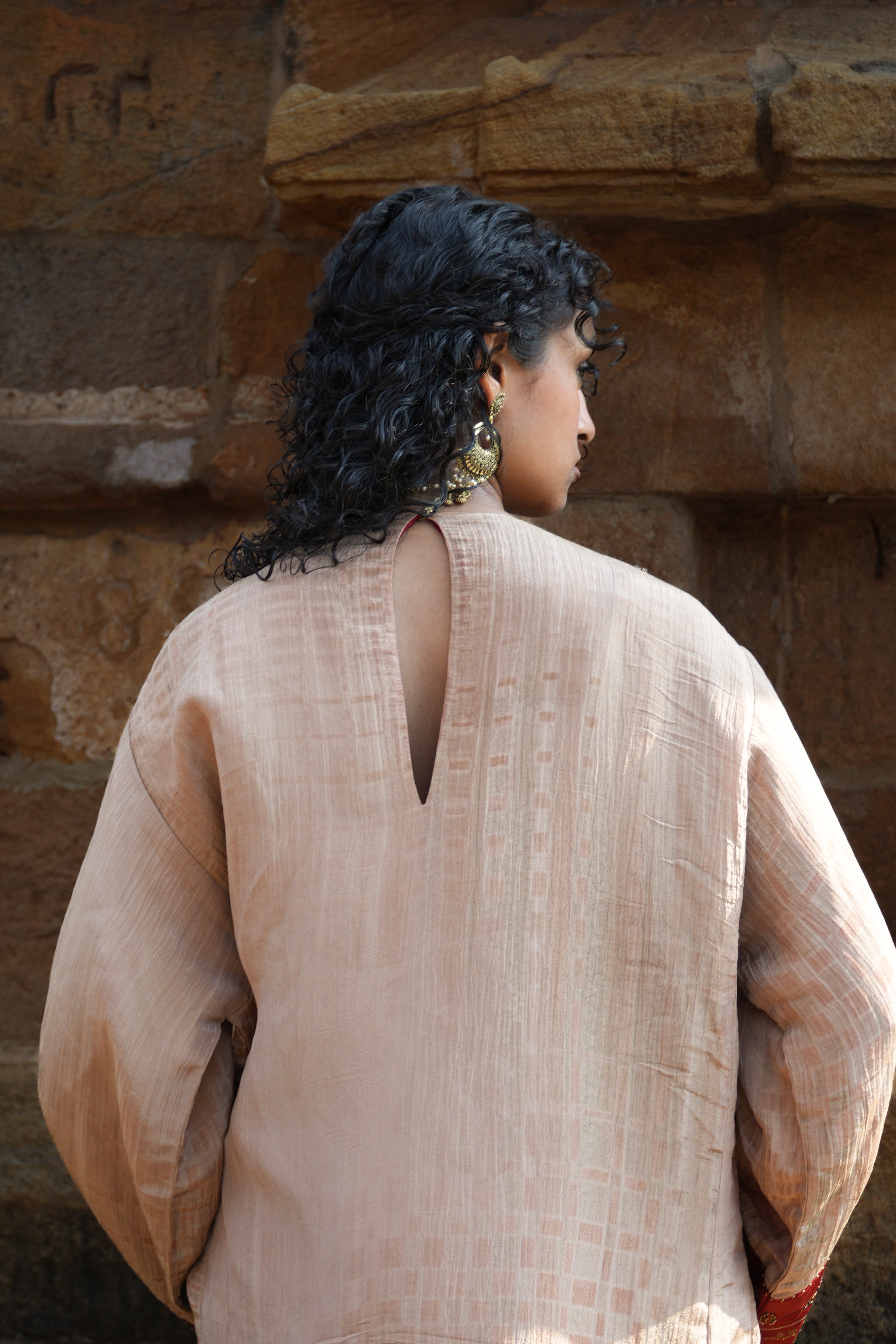 RUHAANI Hand-Embroidered Crushed Chanderi Tissue Kurta Set