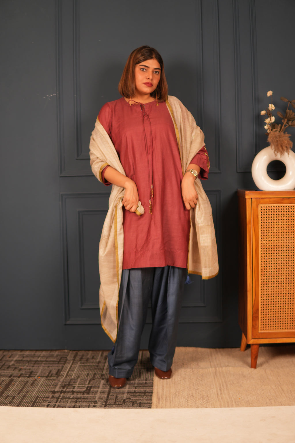GULABI SHAAM – HANDLOOM SILK-COTTON KURTA SET WITH FARSHI SHALWAR