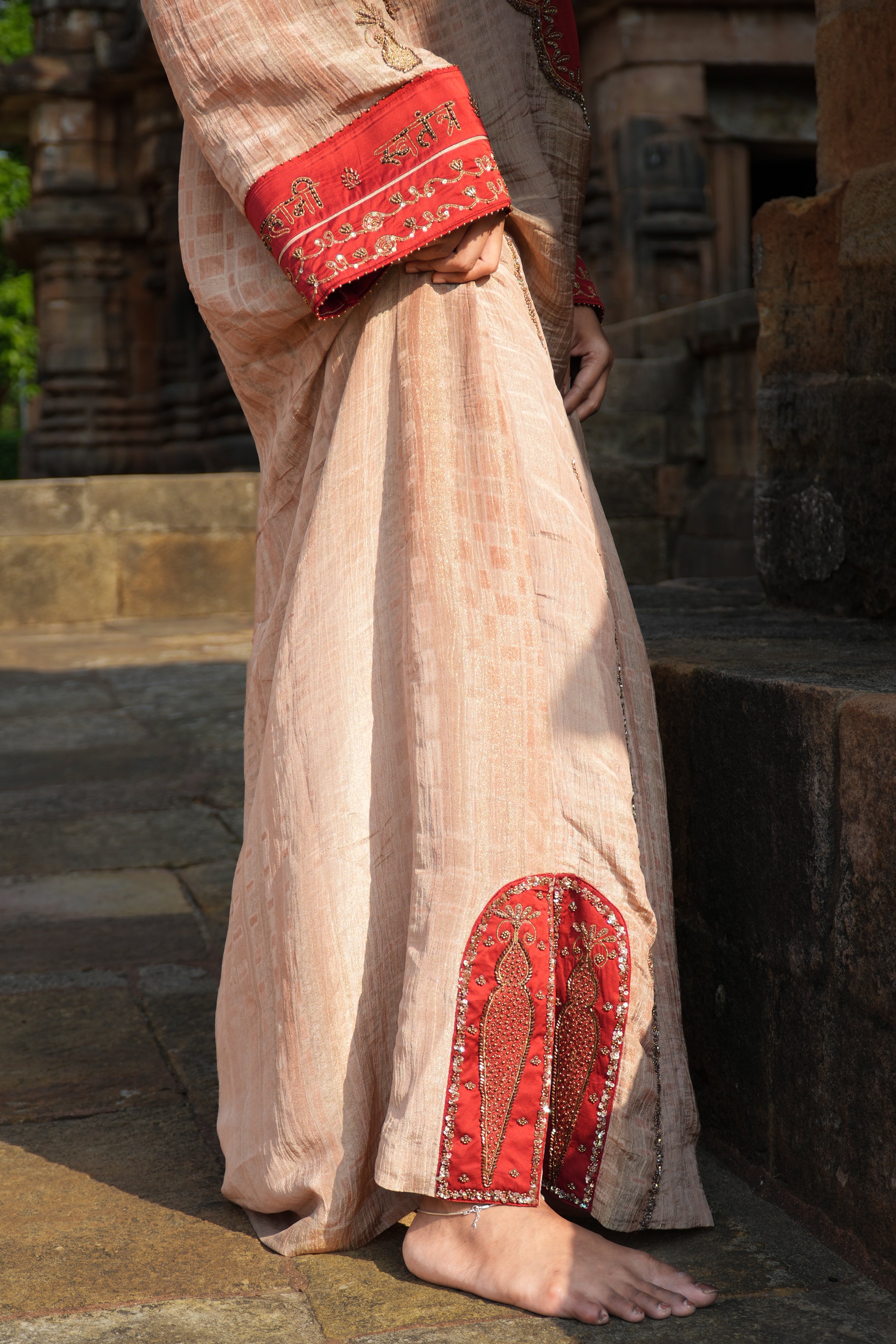 RUHAANI Hand-Embroidered Crushed Chanderi Tissue Kurta Set