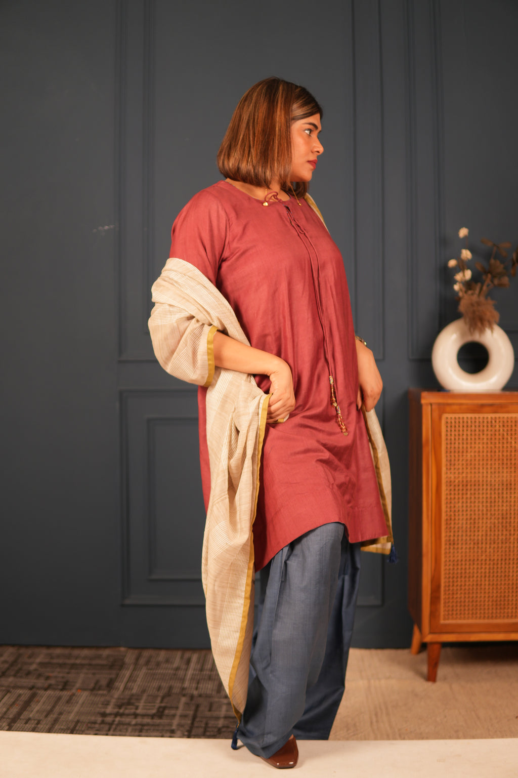 GULABI SHAAM – HANDLOOM SILK-COTTON KURTA SET WITH FARSHI SHALWAR