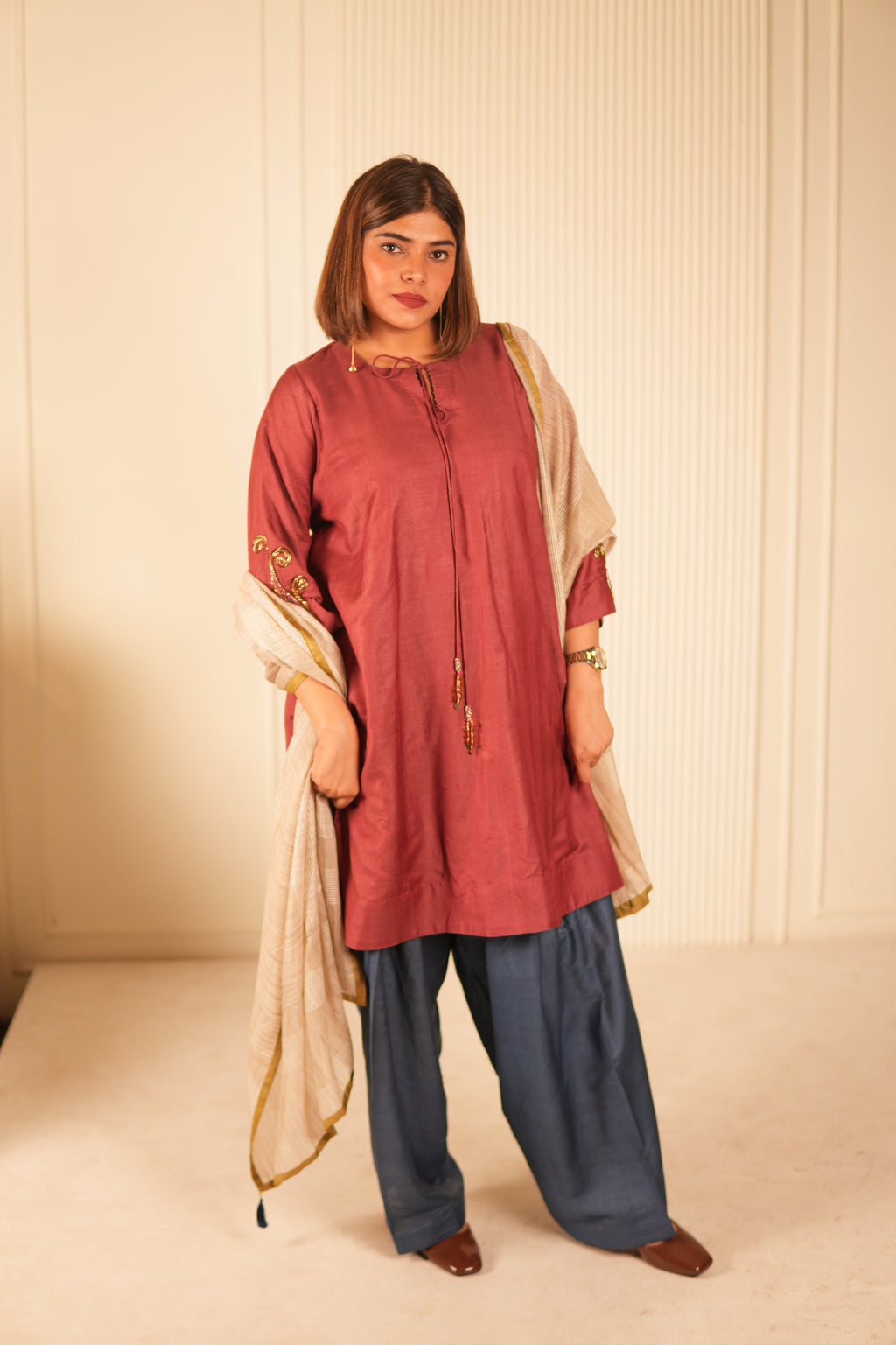 GULABI SHAAM – HANDLOOM SILK-COTTON KURTA SET WITH FARSHI SHALWAR