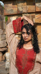 RUHAANI Hand-Embroidered Crushed Chanderi Tissue Kurta Set