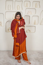 NOOR-E-SEHAR BRICK & SAFFRON KURTA SET