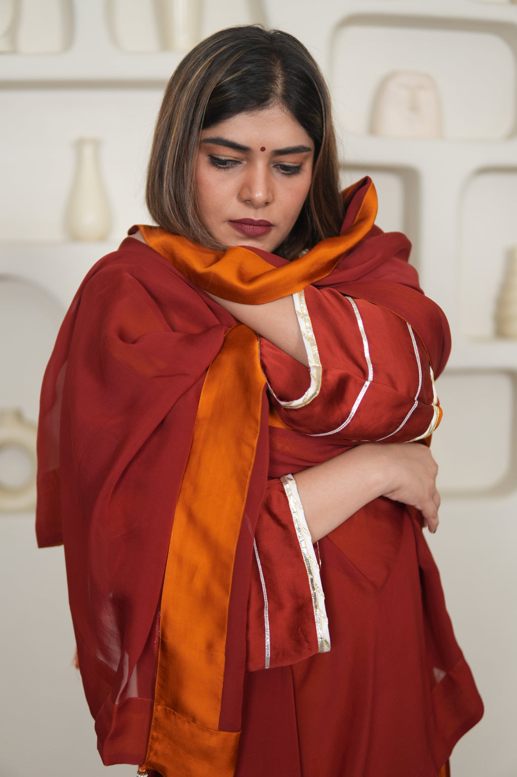 NOOR-E-SEHAR BRICK & SAFFRON KURTA SET