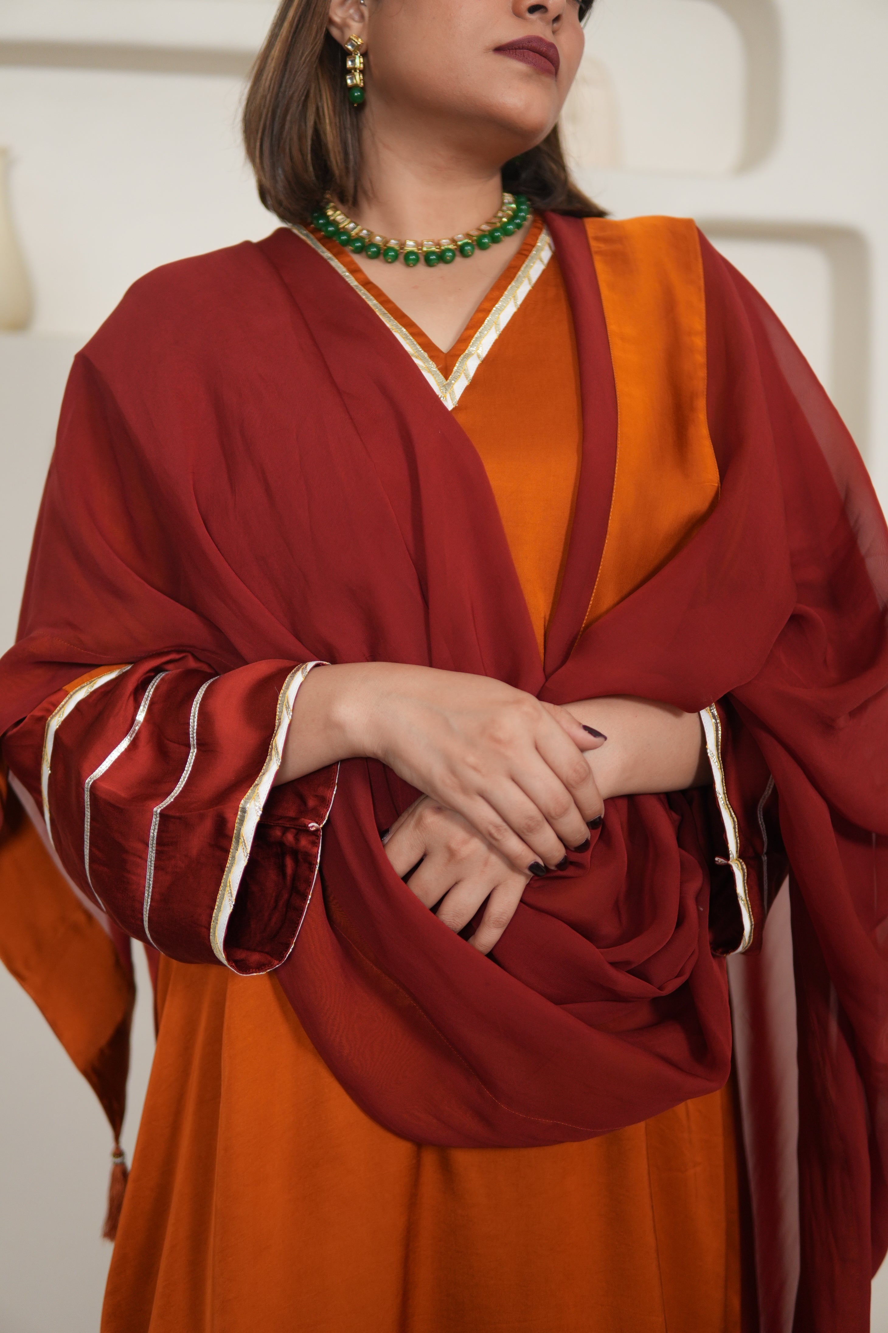 NOOR-E-SEHAR BRICK & SAFFRON KURTA SET