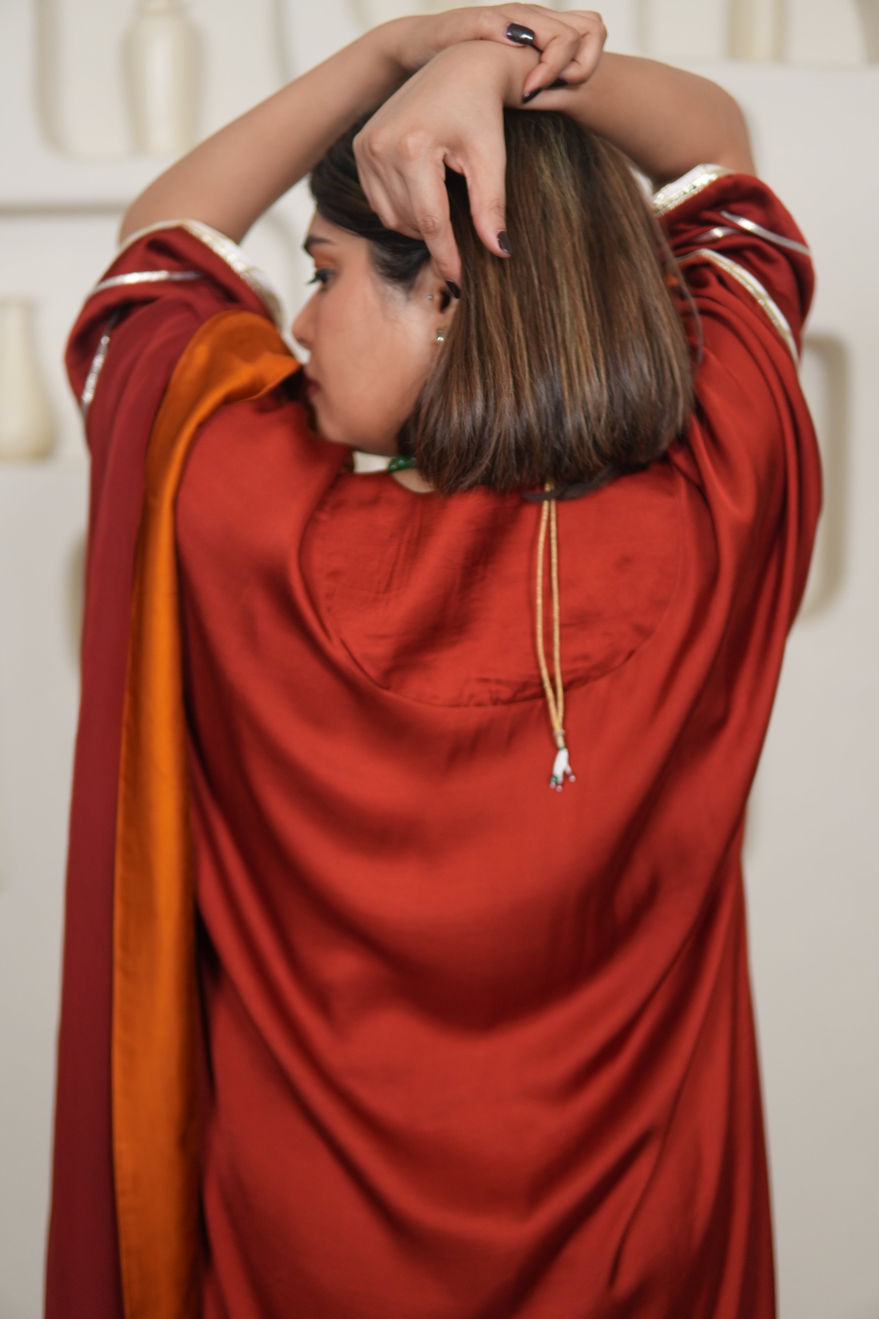 NOOR-E-SEHAR BRICK & SAFFRON KURTA SET