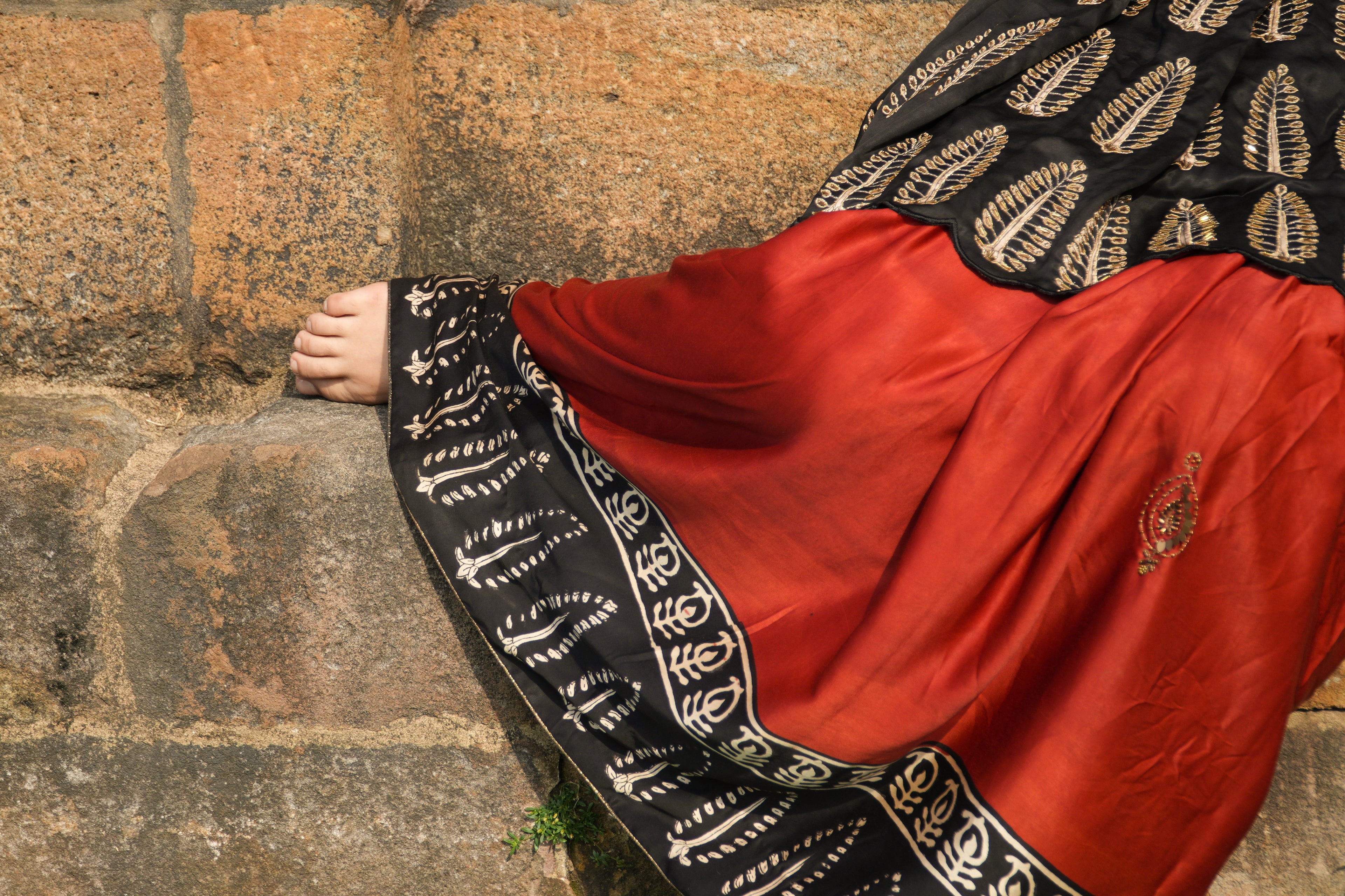 Veera Hand-Embroidered Ajrakh Modal Silk Saree with Silk Blend Blouse