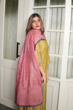 SUNEHRI MAATI – HANDWOVEN MUSTARD KURTA AND FARSHI SHALWAR SET