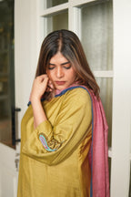 SUNEHRI MAATI – HANDWOVEN MUSTARD KURTA AND FARSHI SHALWAR SET