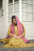 SUNEHRI MAATI – HANDWOVEN MUSTARD KURTA AND FARSHI SHALWAR SET