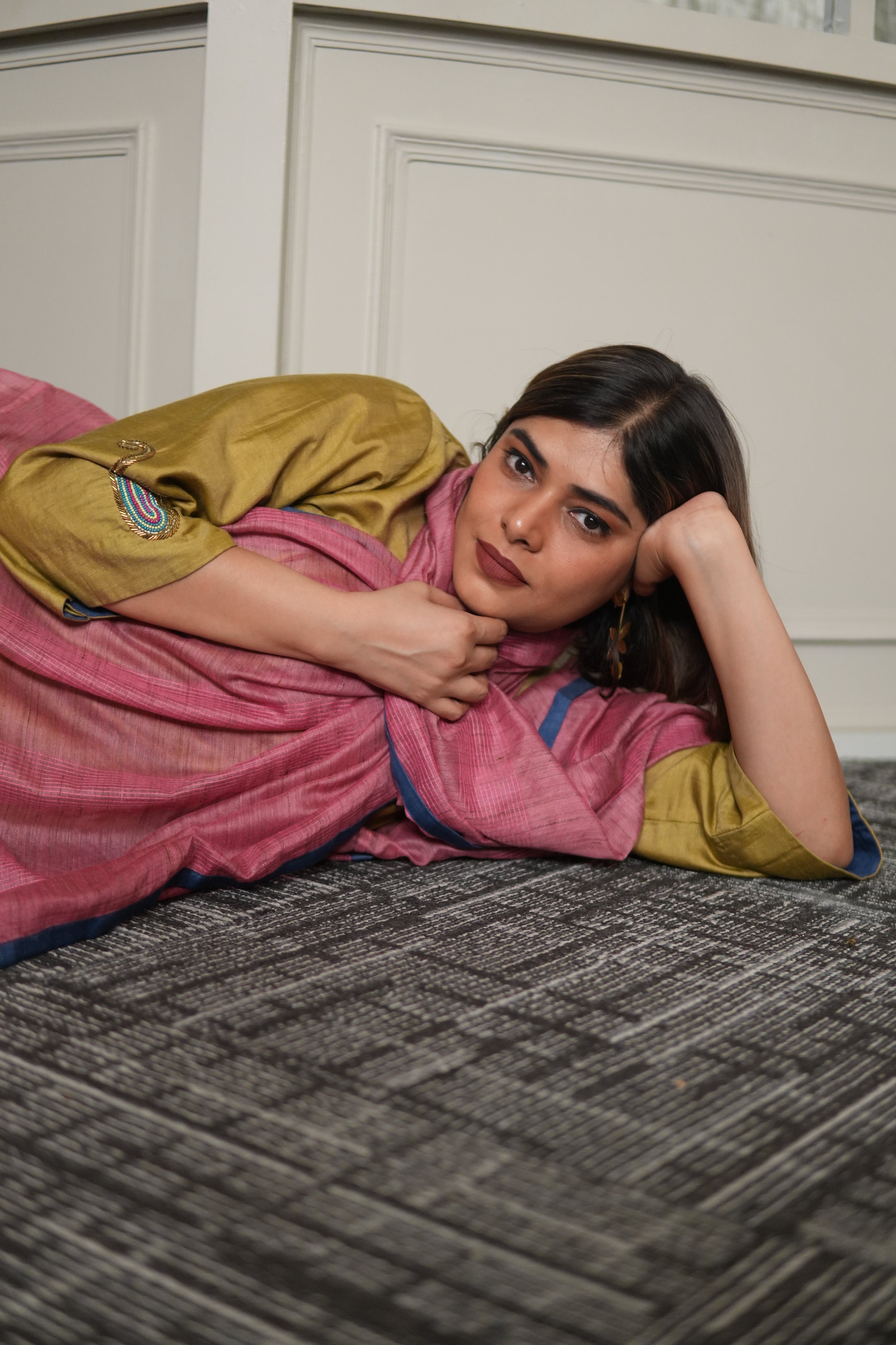 SUNEHRI MAATI – HANDWOVEN MUSTARD KURTA AND FARSHI SHALWAR SET