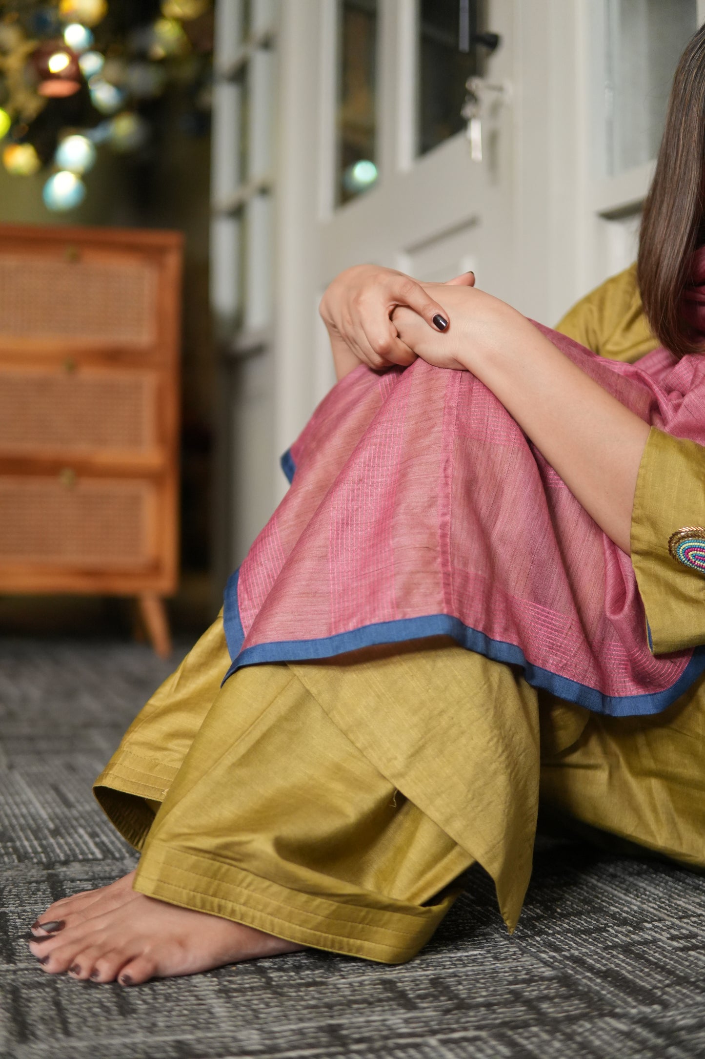 SUNEHRI MAATI – HANDWOVEN MUSTARD KURTA AND FARSHI SHALWAR SET
