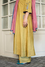 SUNEHRI MAATI – HANDWOVEN MUSTARD KURTA AND FARSHI SHALWAR SET