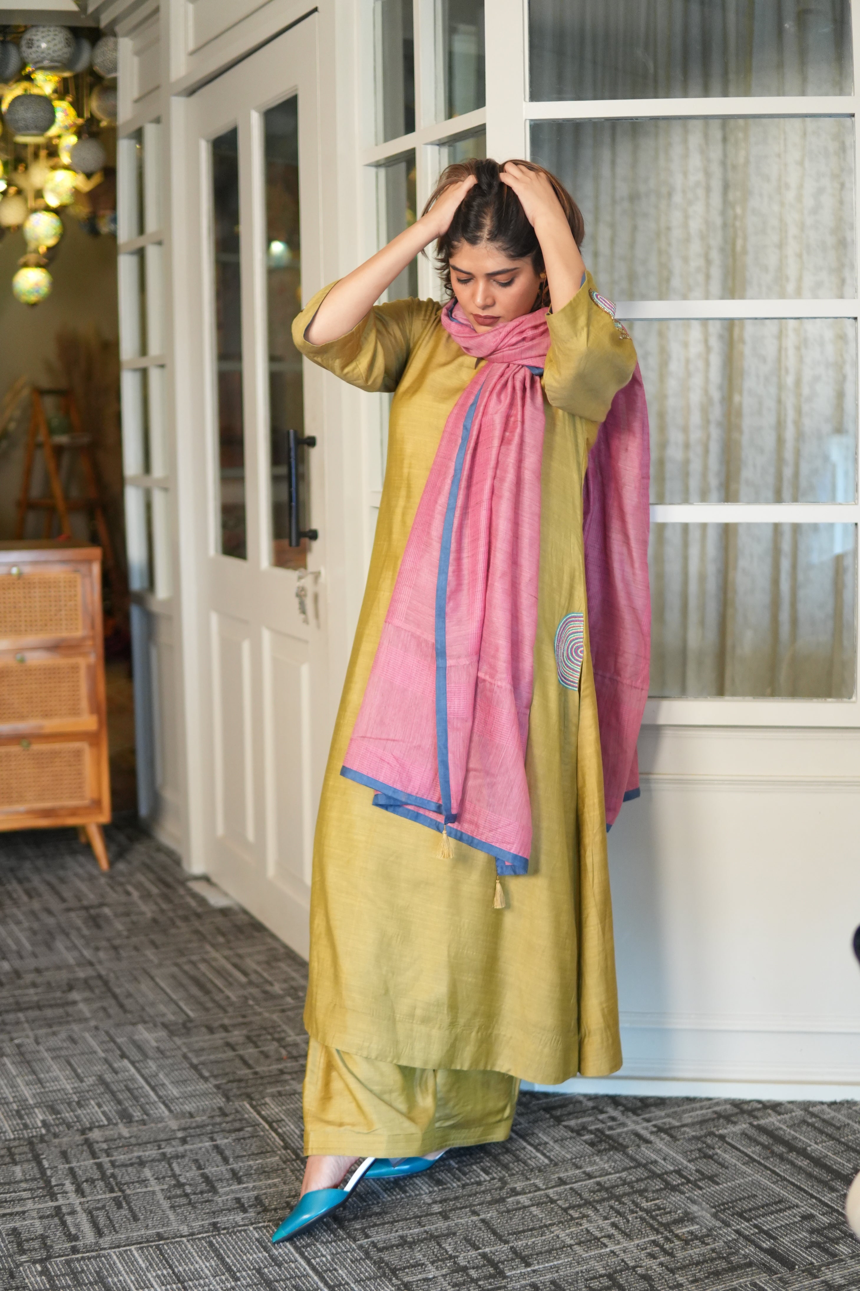 SUNEHRI MAATI – HANDWOVEN MUSTARD KURTA AND FARSHI SHALWAR SET