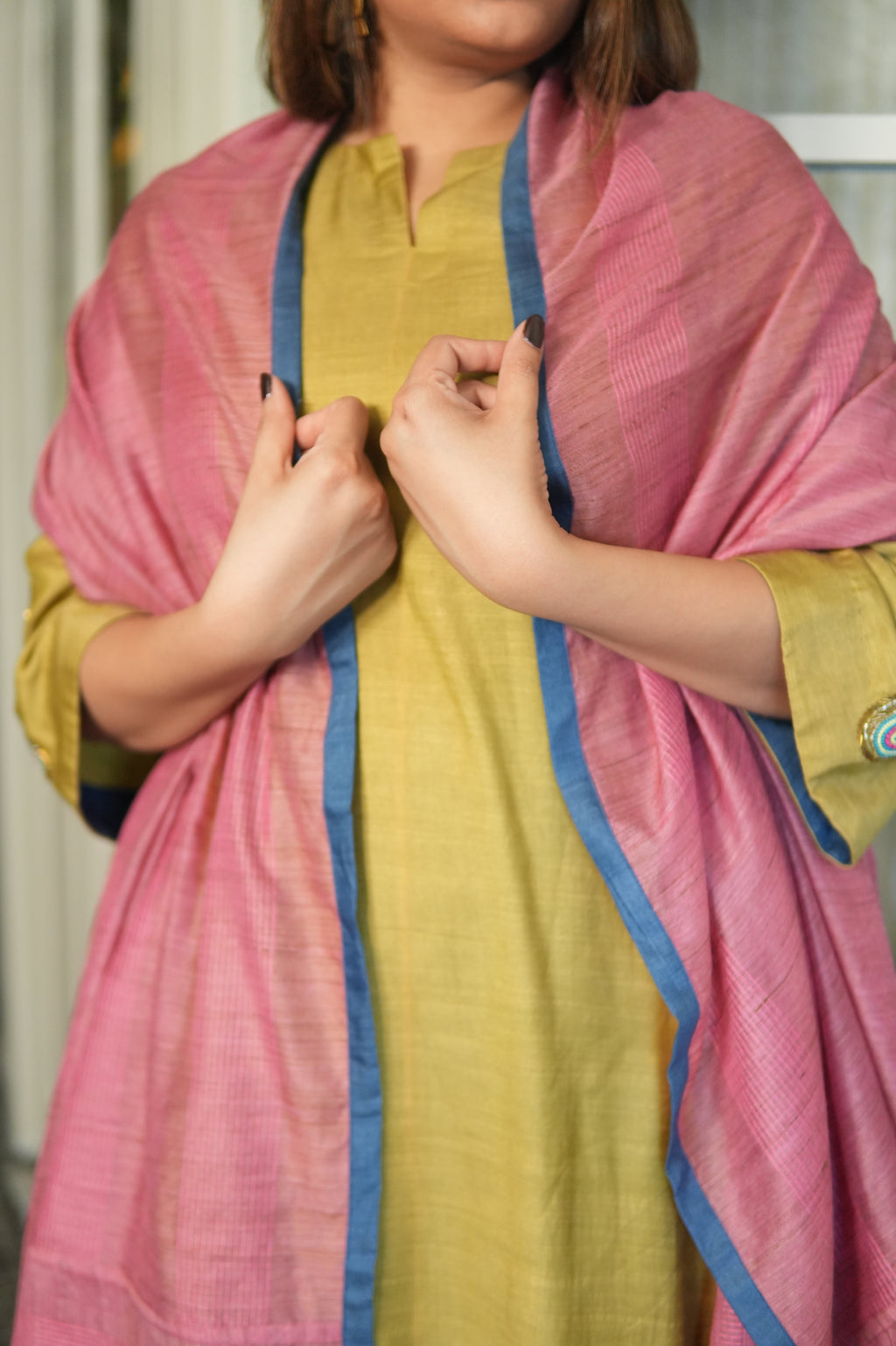 SUNEHRI MAATI – HANDWOVEN MUSTARD KURTA AND FARSHI SHALWAR SET