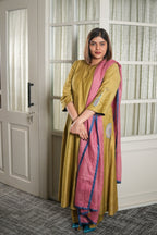 SUNEHRI MAATI – HANDWOVEN MUSTARD KURTA AND FARSHI SHALWAR SET