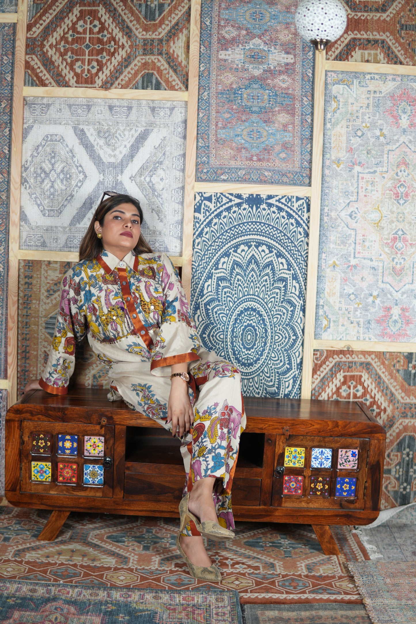 NAYANTARA IVORY KALAMKARI SHIRT AND PANTS SET