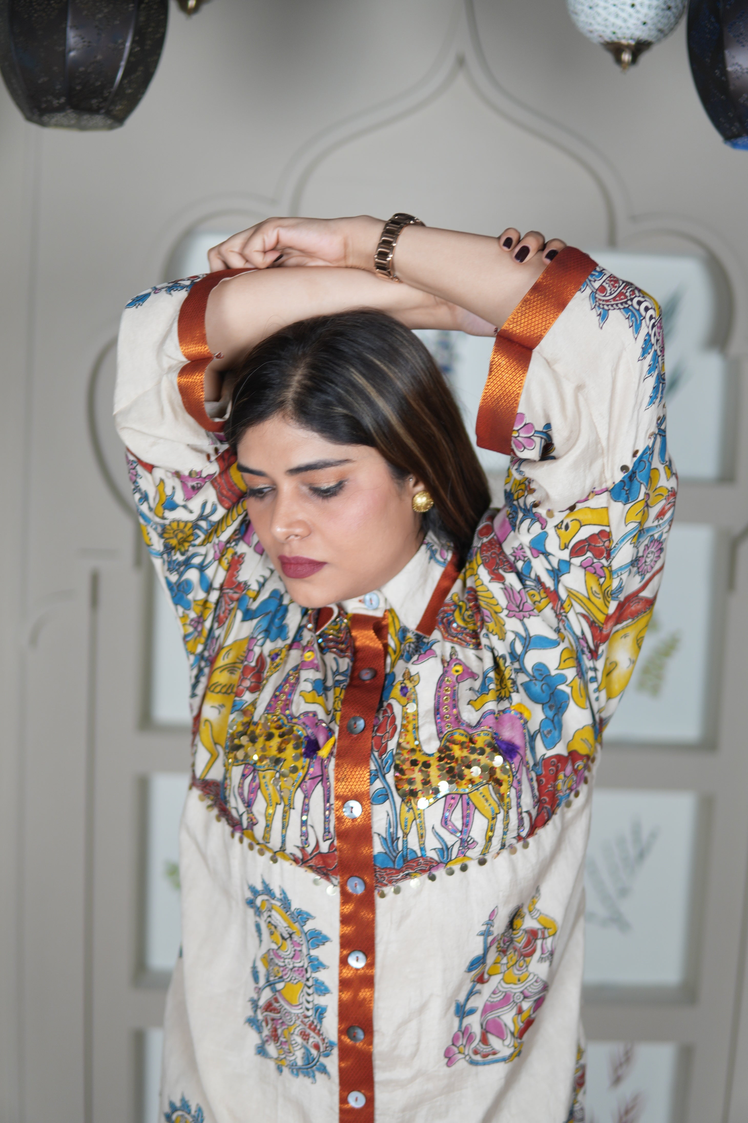 NAYANTARA IVORY KALAMKARI SHIRT AND PANTS SET