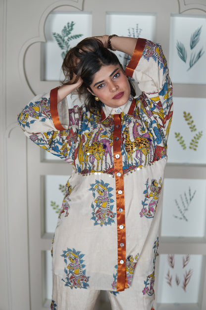 NAYANTARA IVORY KALAMKARI SHIRT AND PANTS SET