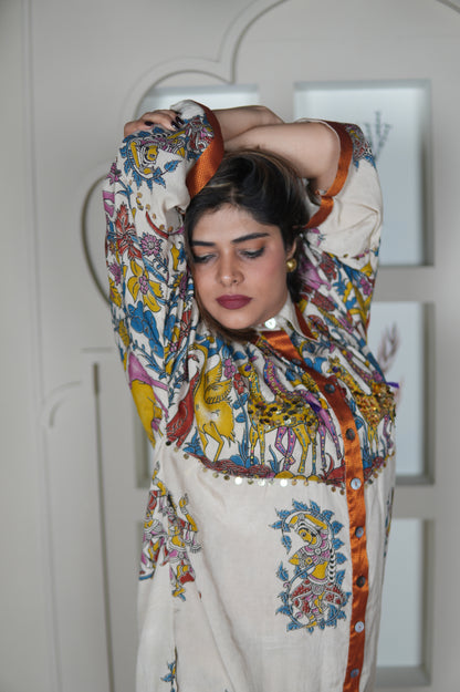 NAYANTARA IVORY KALAMKARI SHIRT AND PANTS SET