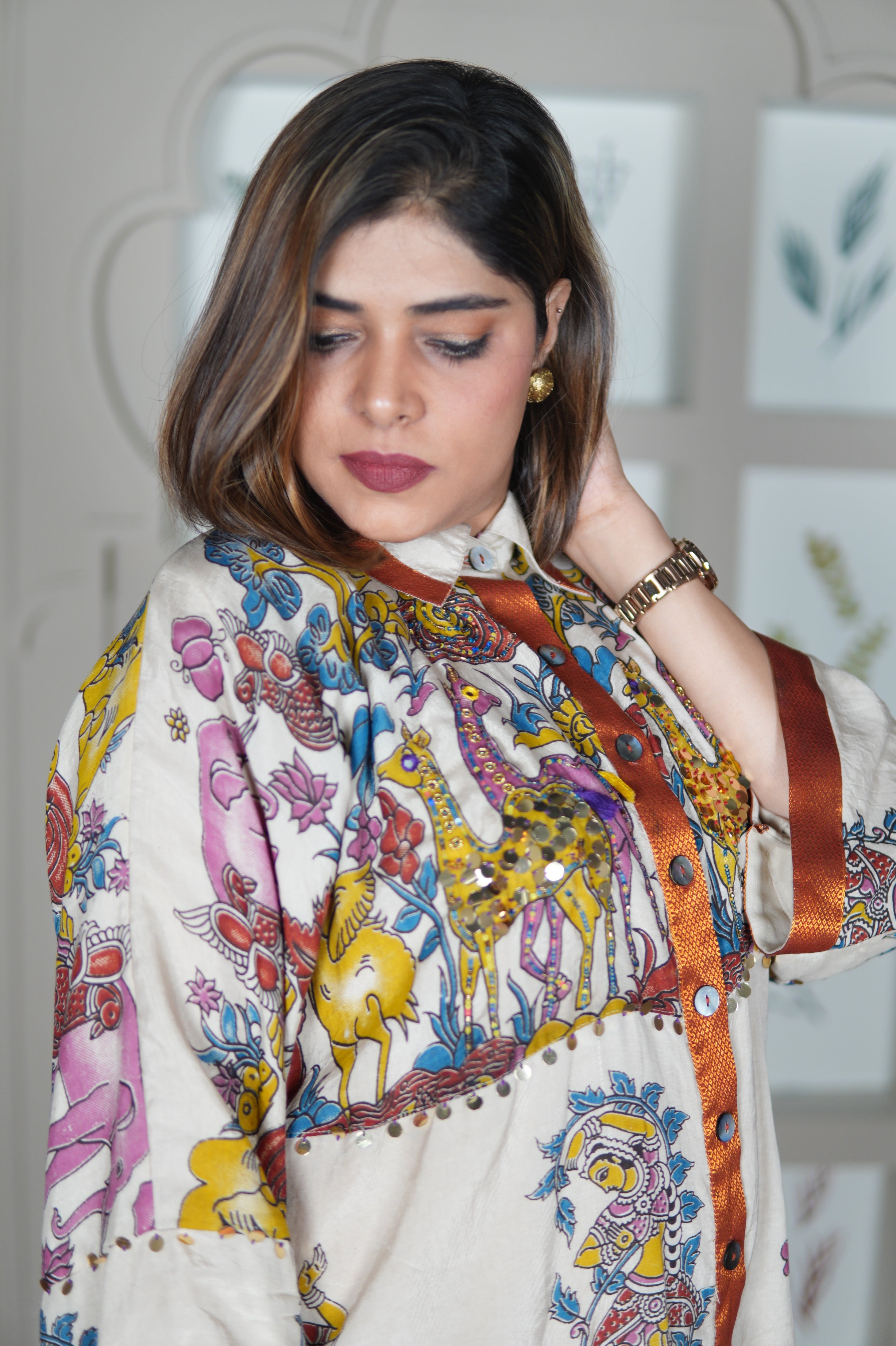 NAYANTARA IVORY KALAMKARI SHIRT AND PANTS SET