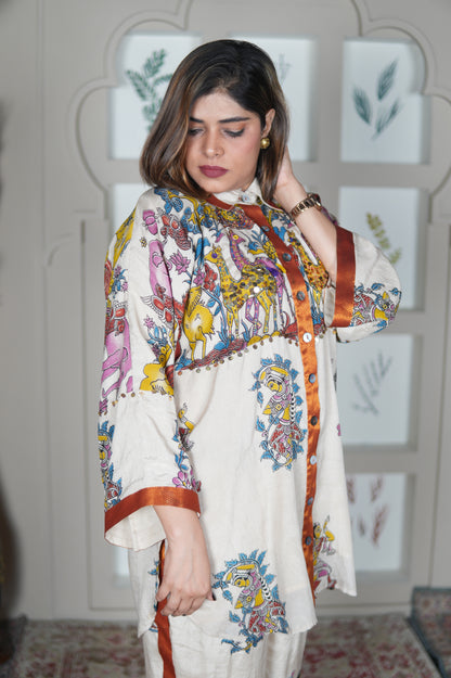 NAYANTARA IVORY KALAMKARI SHIRT AND PANTS SET