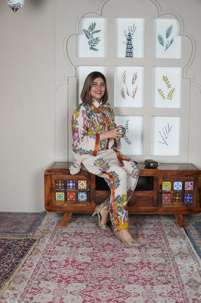 NAYANTARA IVORY KALAMKARI SHIRT AND PANTS SET
