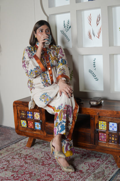 NAYANTARA IVORY KALAMKARI SHIRT AND PANTS SET