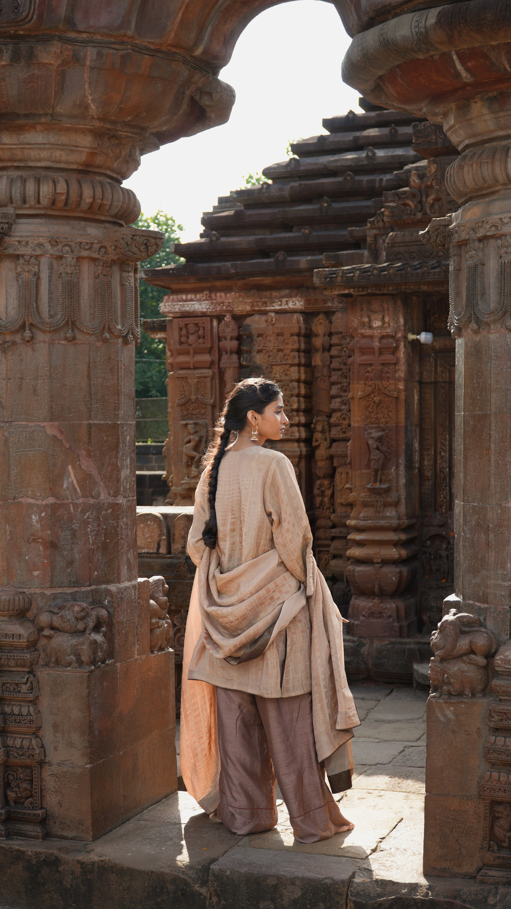 SWATANTRATA Hand-Embroidered Pure Crushed Chanderi Tissue Kurta Set
