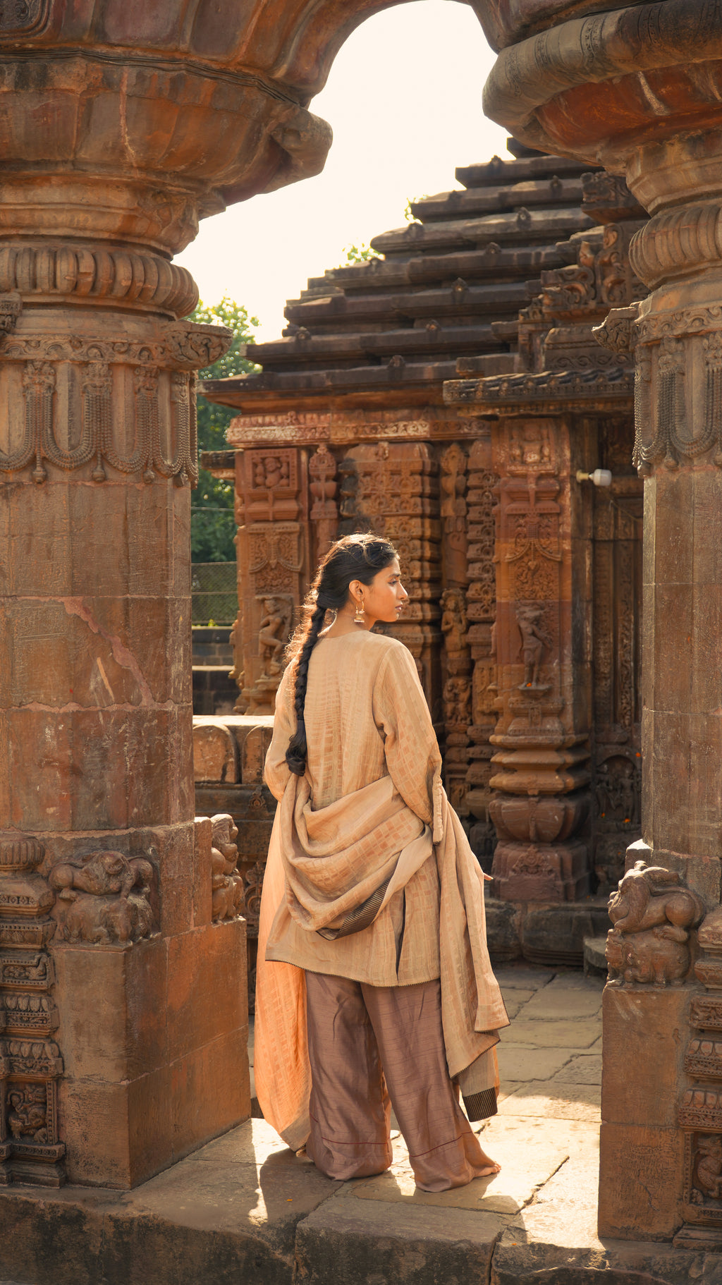 SWATANTRATA Hand-Embroidered Pure Crushed Chanderi Tissue Kurta Set