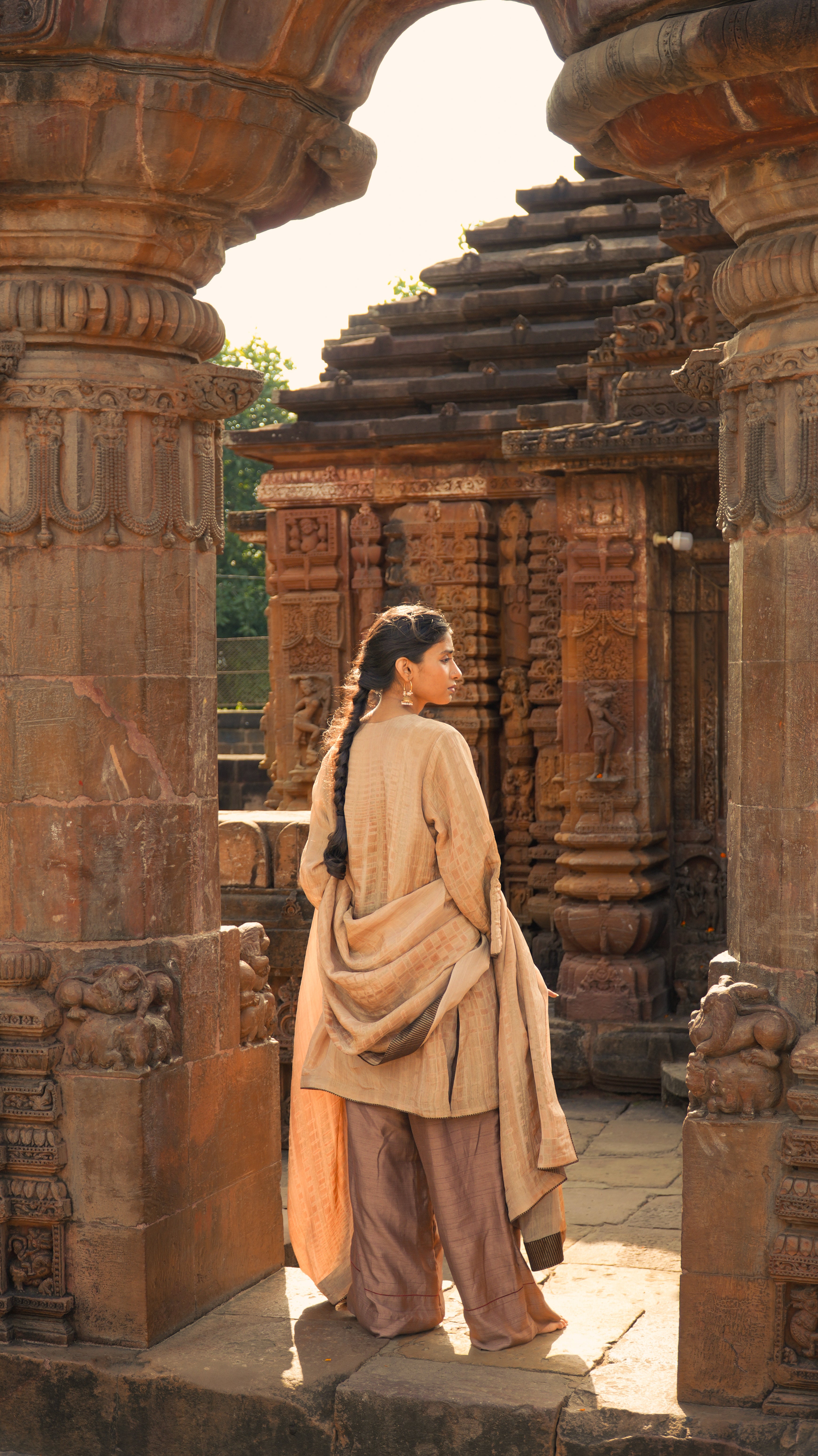 SWATANTRATA Hand-Embroidered Pure Crushed Chanderi Tissue Kurta Set