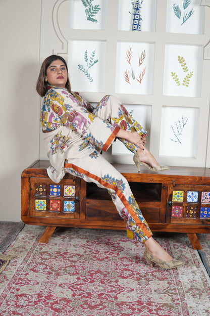 NAYANTARA IVORY KALAMKARI SHIRT AND PANTS SET