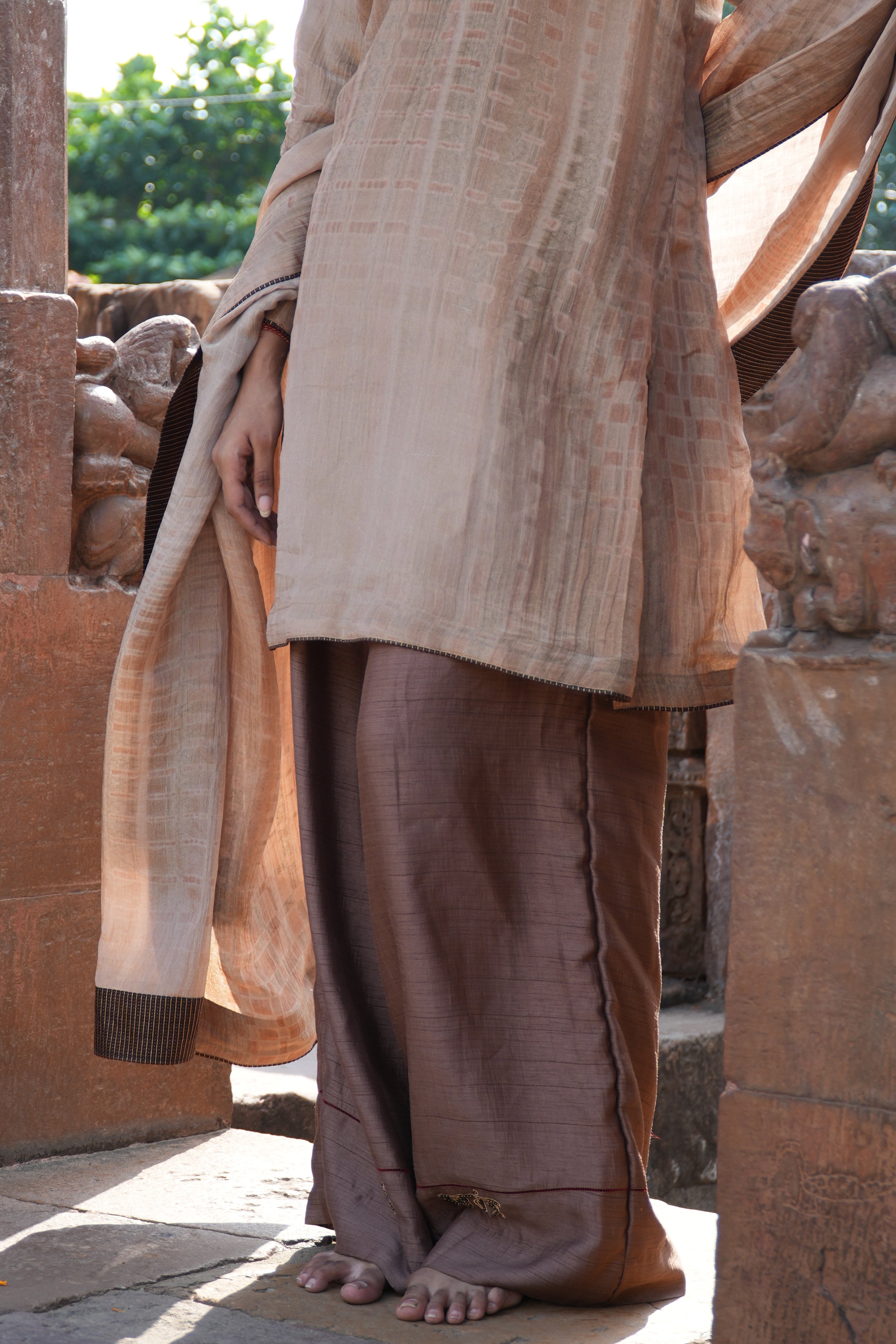 SWATANTRATA Hand-Embroidered Pure Crushed Chanderi Tissue Kurta Set
