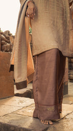 SWATANTRATA Hand-Embroidered Pure Crushed Chanderi Tissue Kurta Set