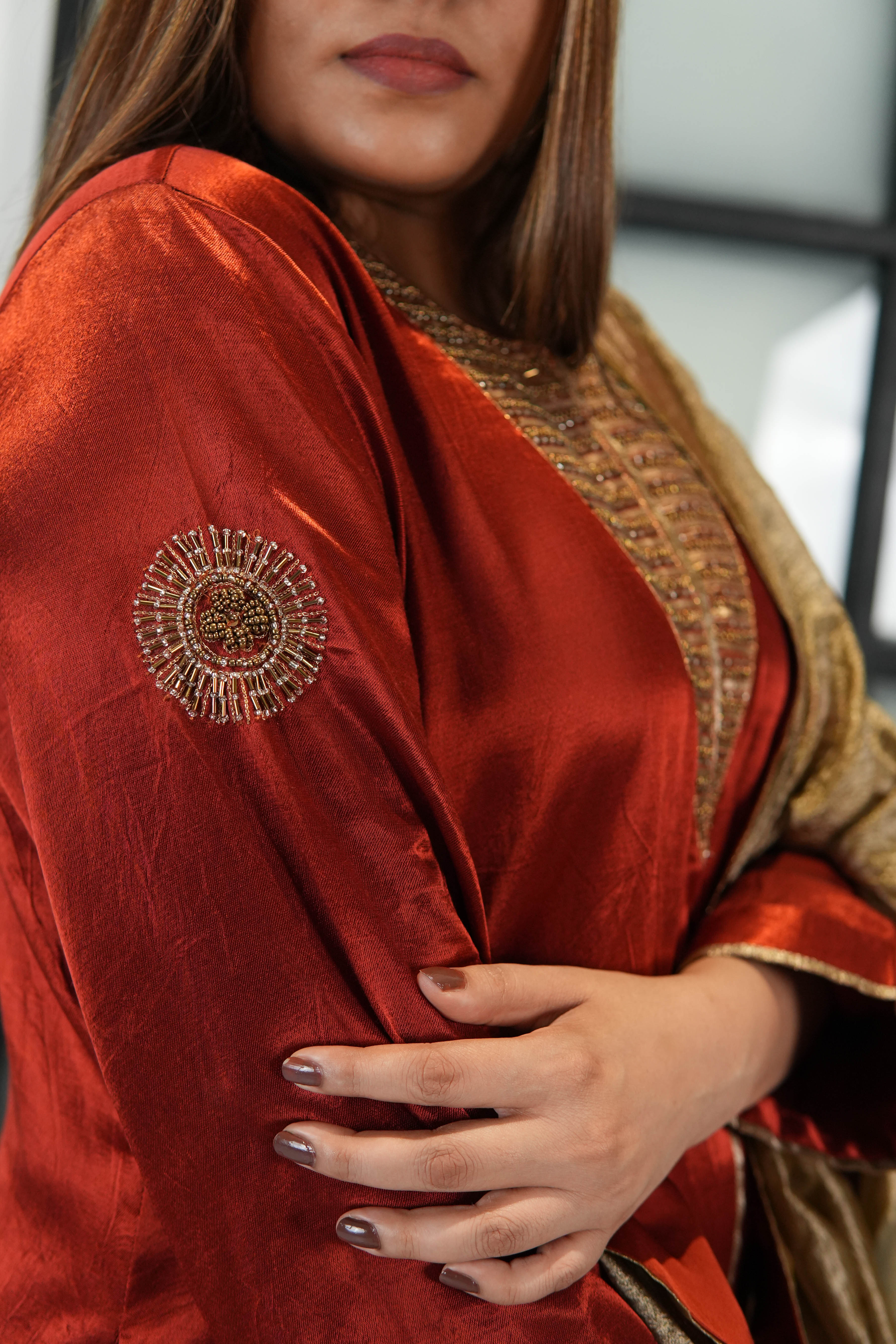 Noor-e-Ifra Maroon Mashru Kurta Set for Women