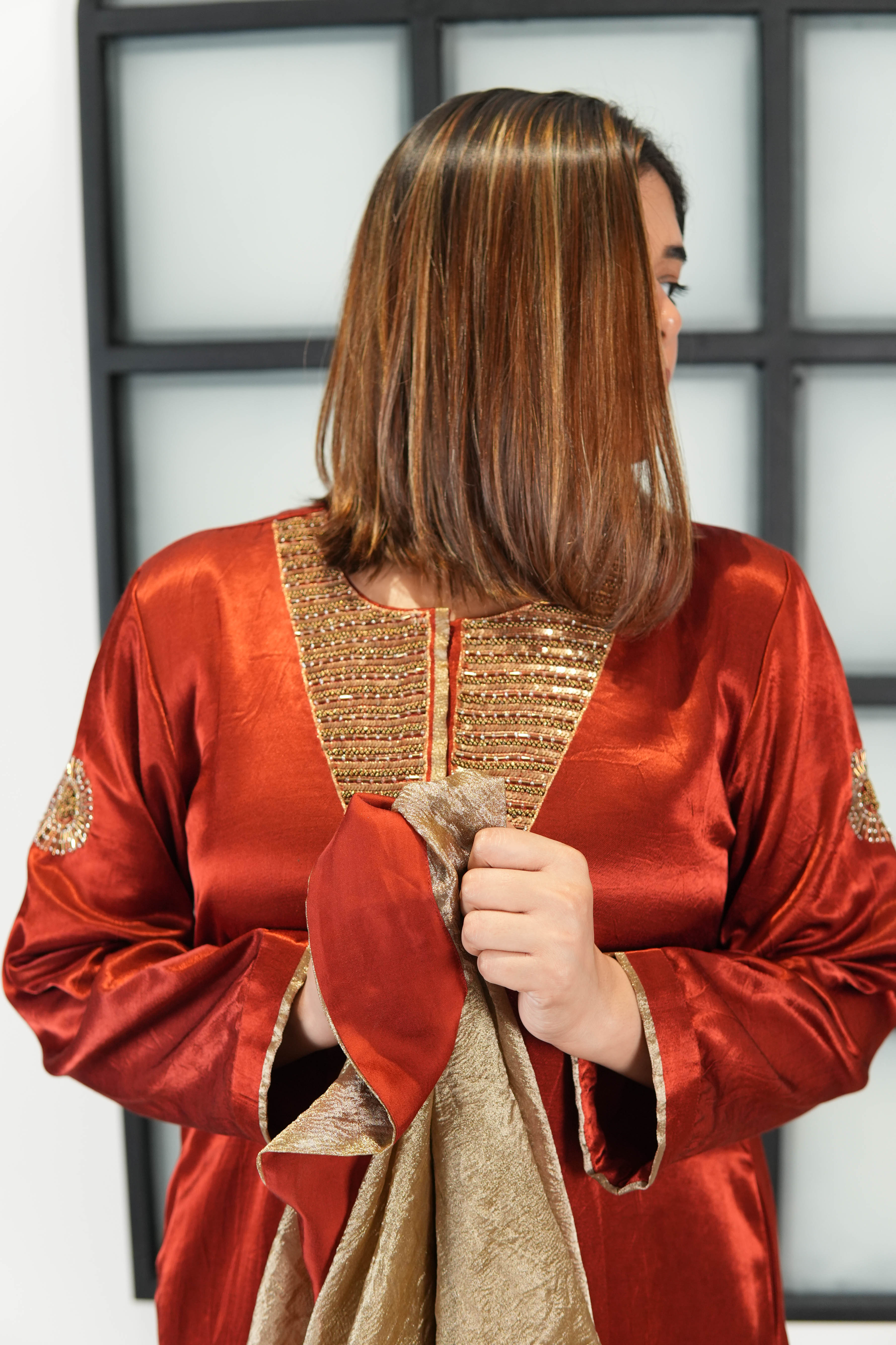 NOOR-E-IFRA MAROON MASHRU KURTA SET