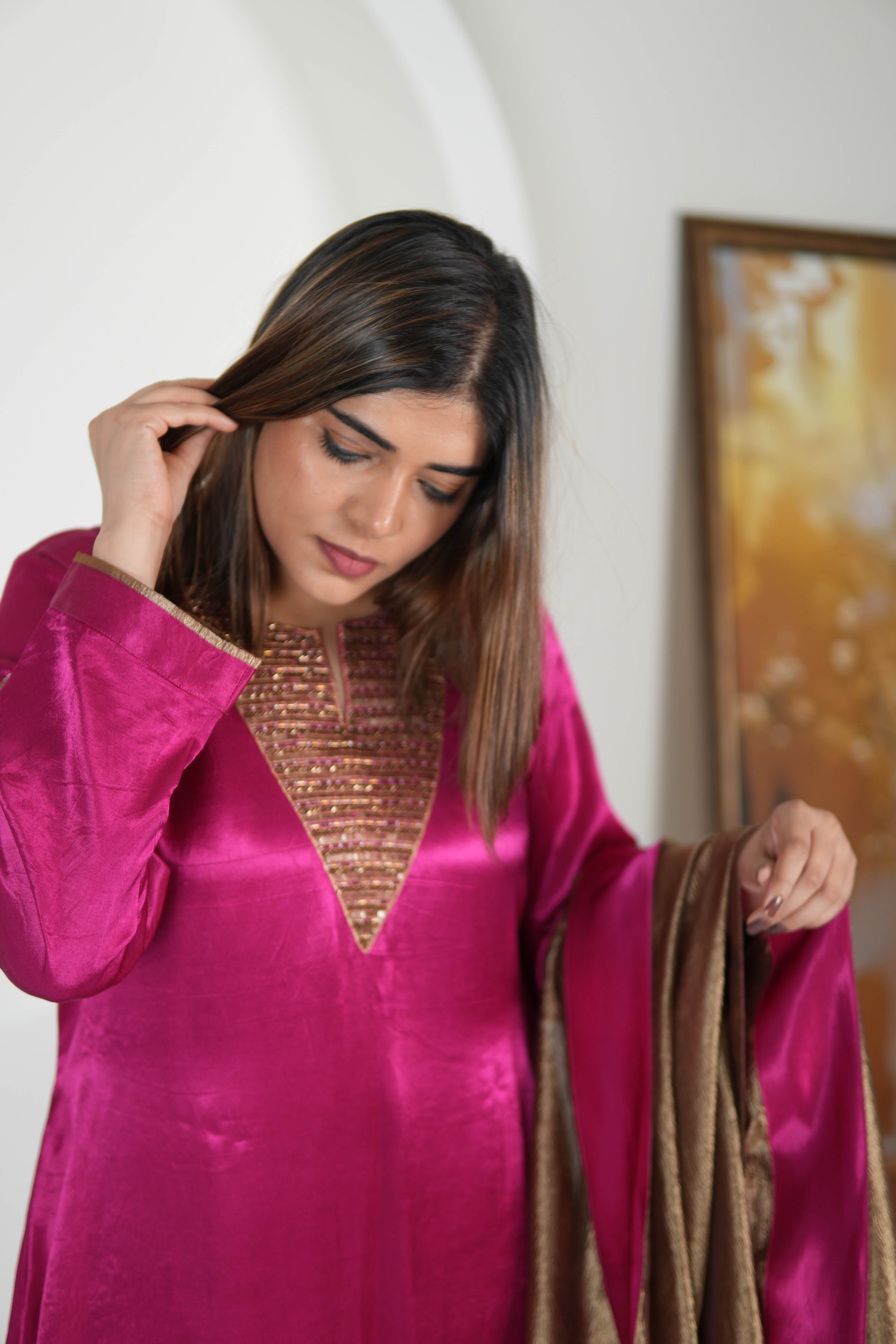 Noor-e-Firoza Mashru Kurta Set for Women