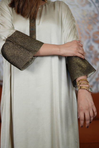 KHWAAB IVORY MODAL SILK KURTA SET WITH BRONZE TISSUE DETAILING