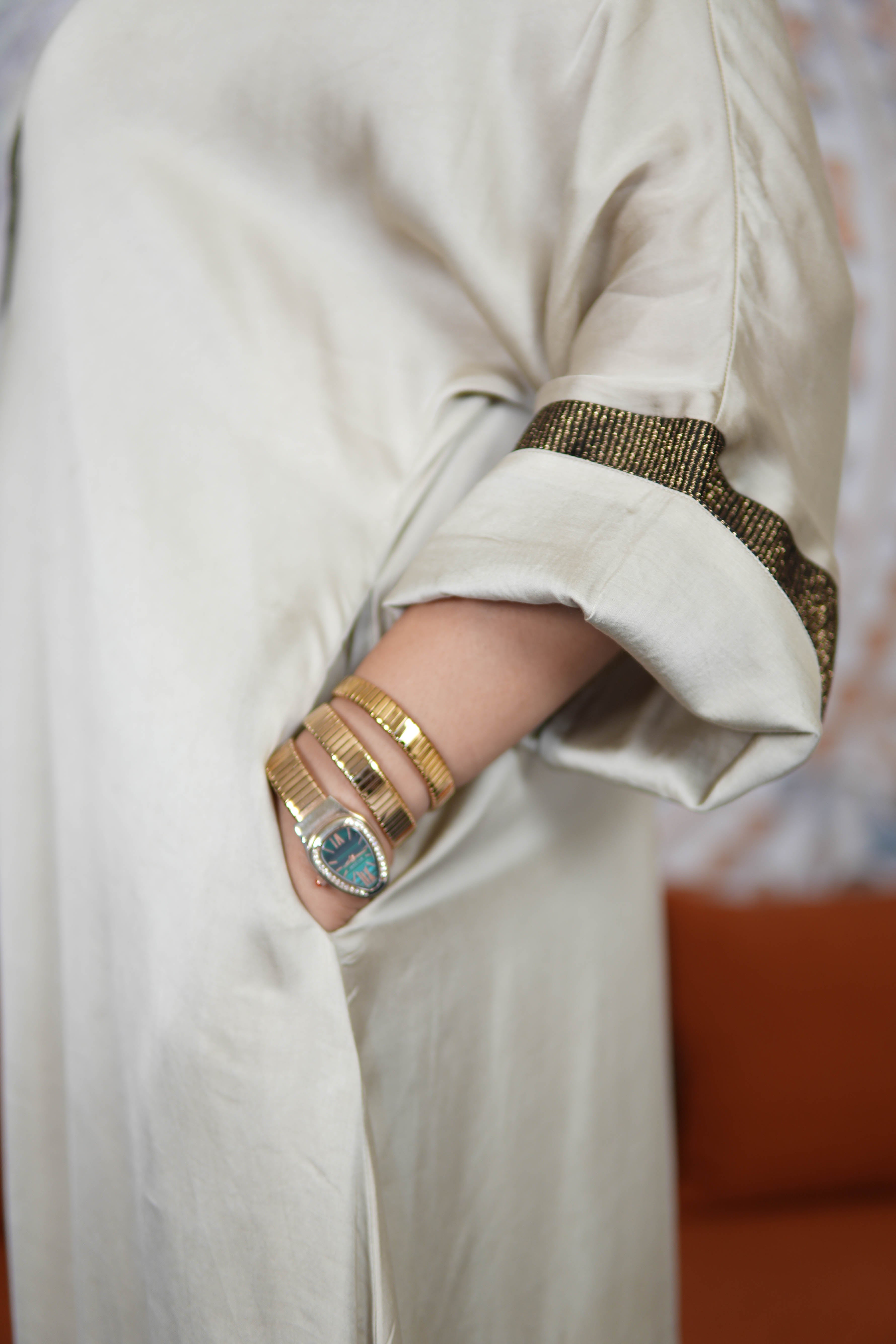 KHWAAB IVORY MODAL SILK KURTA SET WITH BRONZE TISSUE DETAILING