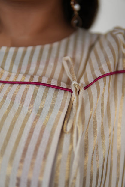 SEHAJ CHANDERI SILK ANGRAKHA TUNIC WITH GOLDEN MASHRU SILK PANTS