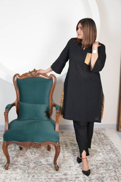 RAATKALI SLUB COTTON SHORT KURTA WITH PANTS