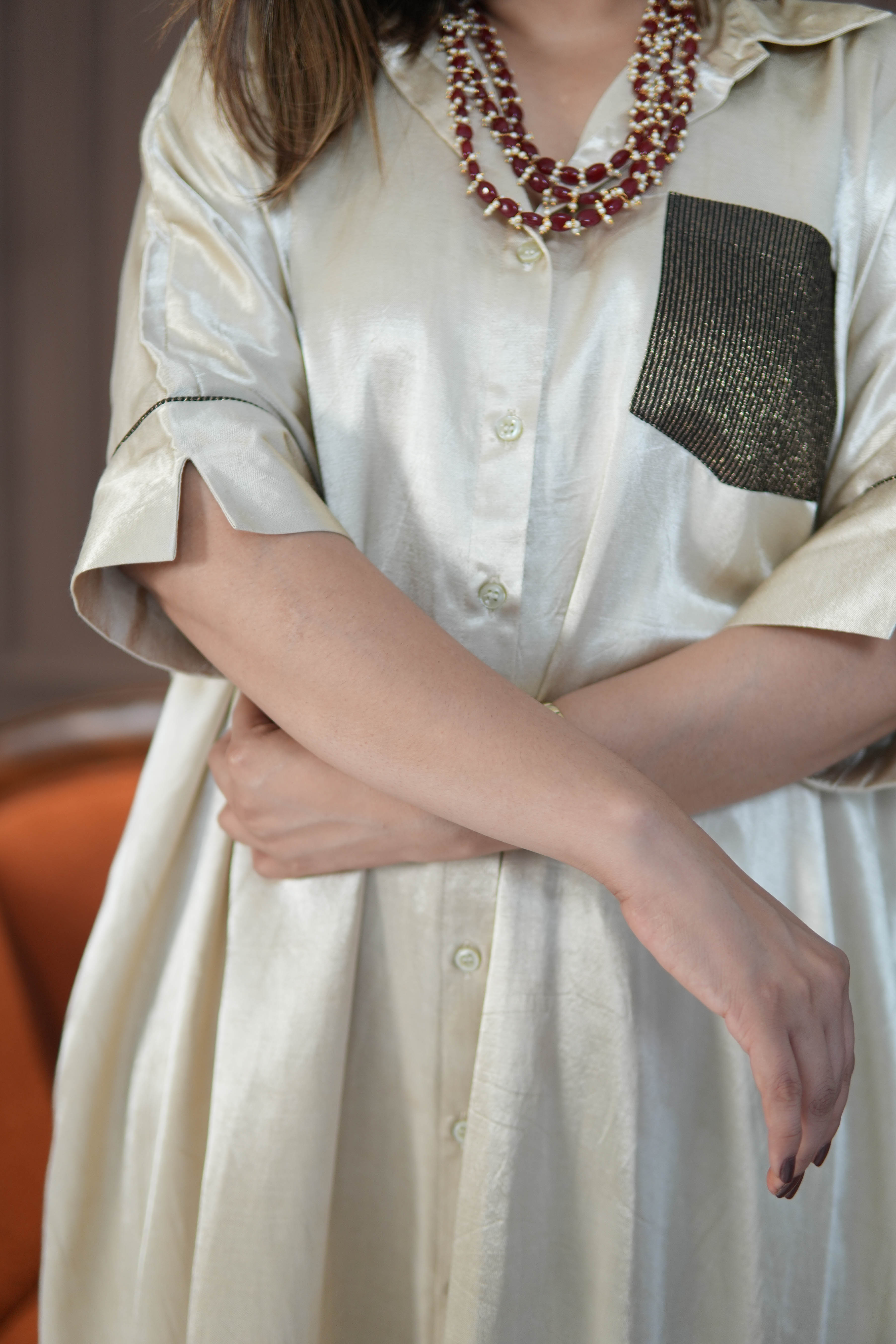 SITARA IVORY MASHRU SHIRT AND PANTS SET