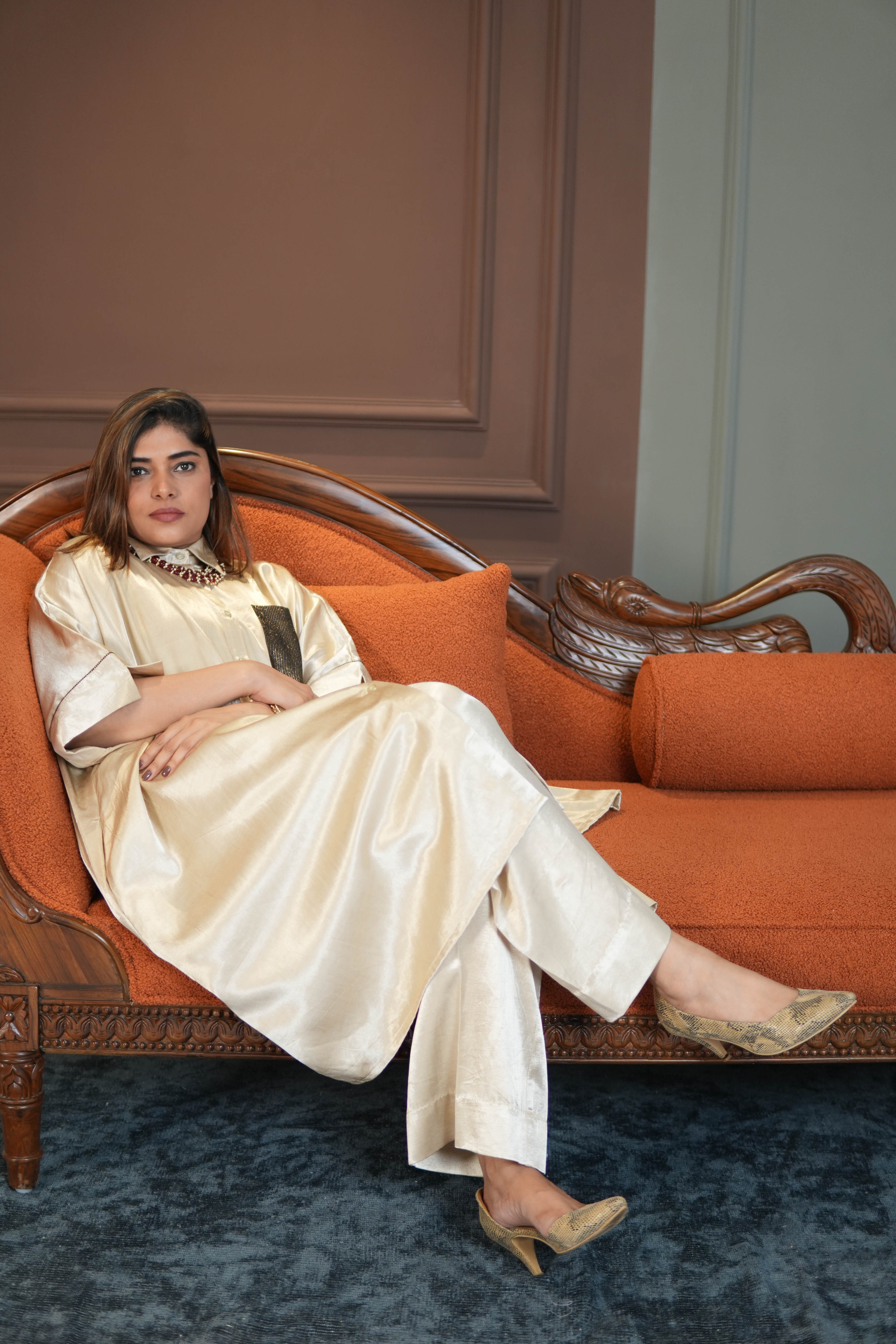 SITARA IVORY MASHRU SHIRT AND PANTS SET