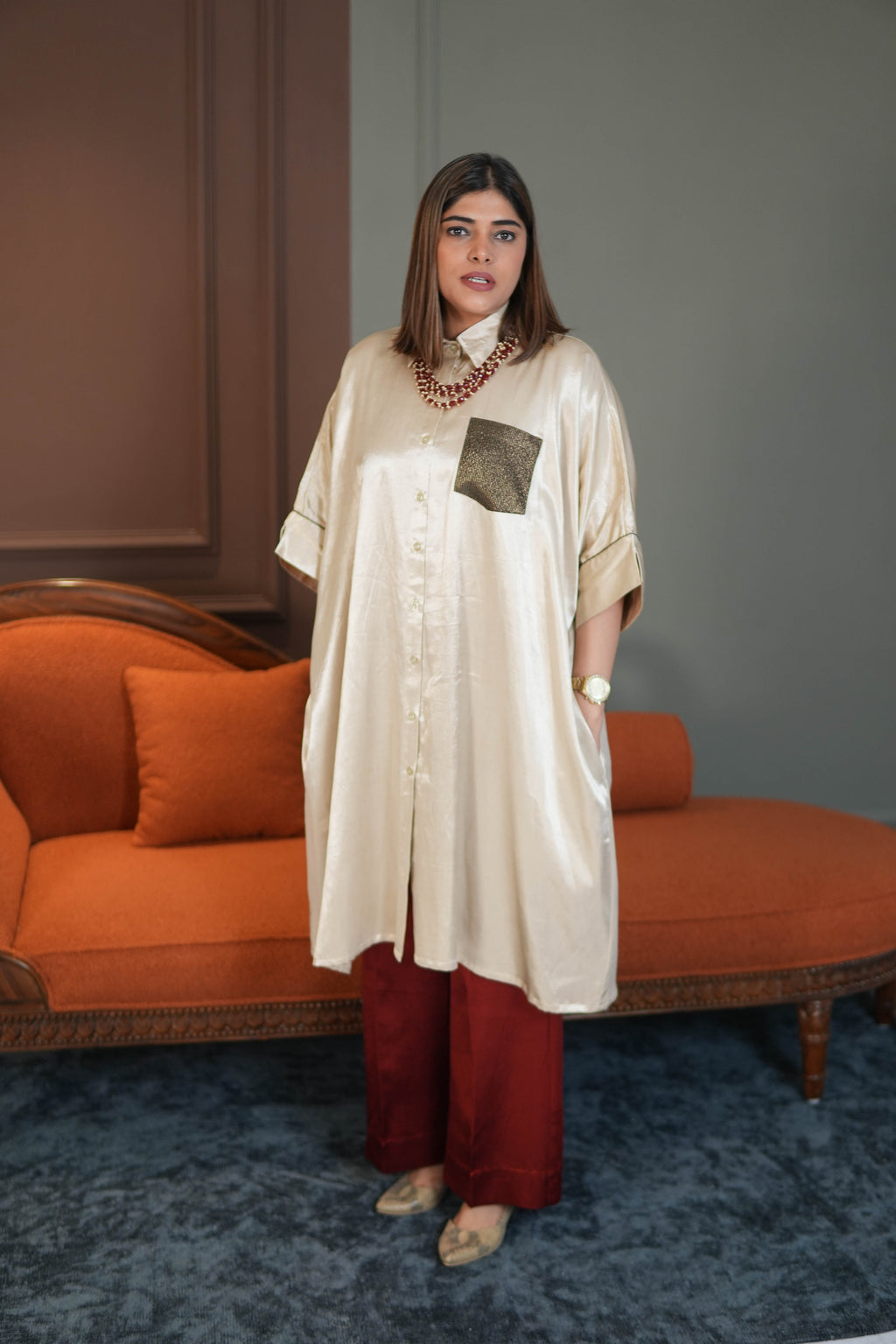 Suurkh Safaid Mashru Silk Co-ord Set for Women